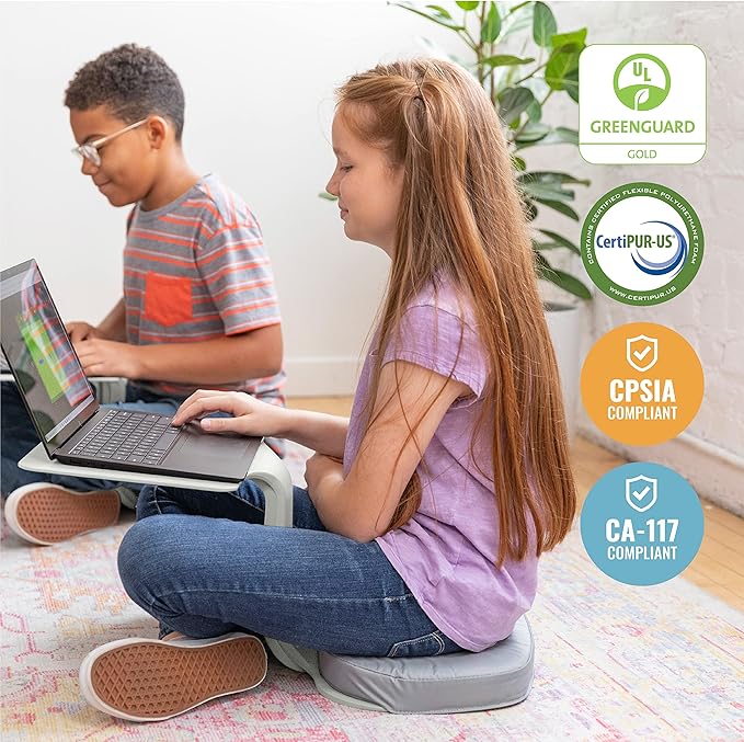 ECR4Kids The Surf Portable Lap Desk with Cushion, Flexible Seating, Light Grey, 10-Piece