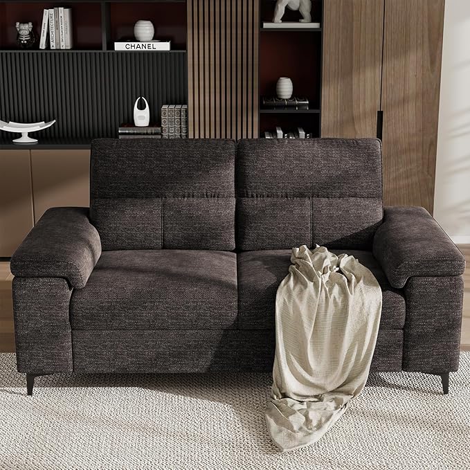 Upvilla 71.25" Modern Sofa Couch for Living Room, Deep Seat Sofas with 8” Cushion, Comfy 2-Seater Chenille Loveseat with Convertible Armrest, Removable Sofa Cover, High Leg (Dark Gray)