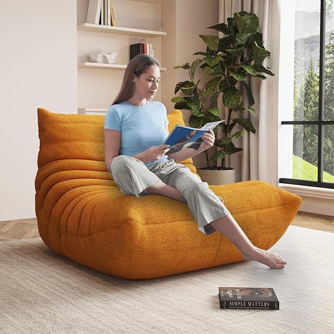 Bean Bag Chair, Oversized Bean Bag Chair for living Room, Fireside Chair for adults with Memory Foam Filled, Big Accent Sofa Lounge Floor Sofa for Gaming, Reading, Relax, No Assembly Required (Yellow)