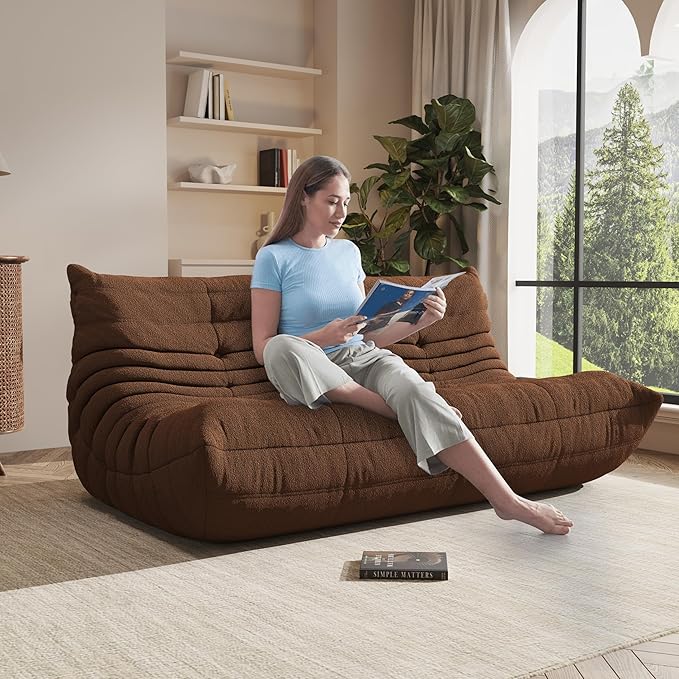 Bean Bag Chair, Oversized Bean Bag Chair for Living Room, Fireside Chair for Adults with Memory Foam Filled, Big Accent Lounge Floor Sofa for Reading, Relax, No Assembly Required. (Coffee 3-Seater)