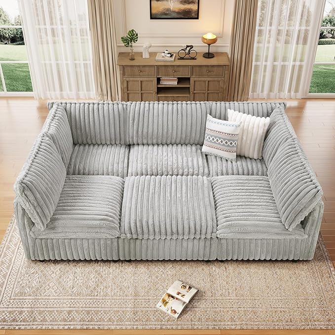 KKL Modular Sectional Sofa Bed, Convertible L/U-Shaped Sleeper Couch for Living Room, Modern Reversible Design, Grey