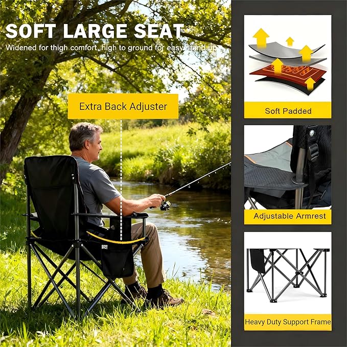 FAIR WIND 2 Pack Oversized Fully Padded Camping Chair with Lumbar Support, Heavy Duty Cooler Bag Fold Chair Support 450 LBS, Blue