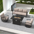 RTDTD Aluminum Outdoor Patio Furniture Set,4 Pieces 5 Seats Patio Conversation Sets with 45" Propane Fire Pit Table,Metal Patio Sectional Furniture Set with 2 Swivel Rocking Chairs,Sand