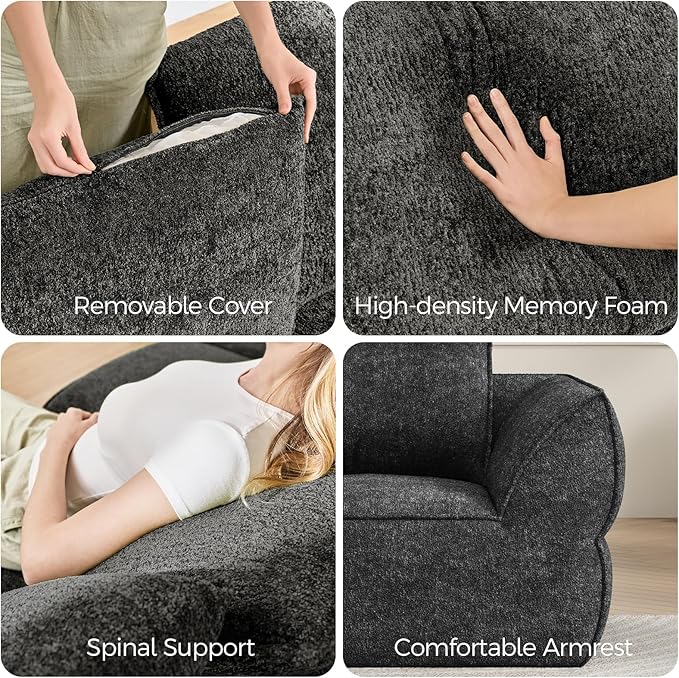 42.5" Single Cloud Sofa, Boneless Couch for Small Spaces, Modern Comfortable Upholstery Sofas with Pillows for Living Room, Apartment, Dorm, Office, Removable Cover, No Assembly Required Dark Gray