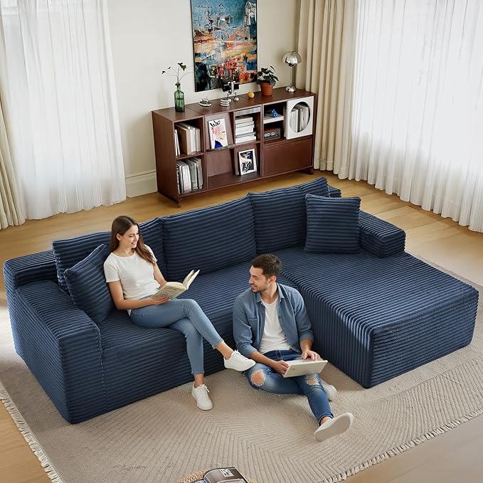 105" Sectional Couches for Living Room Cloud Couch Sofa with L-Shape Upholstered Boneless Couchs Modern Modular Sectional Couch with Chaise (Bule, 105" W+Right Facing Chaise+2Seaters)