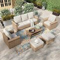 HERA'S HOUSE 6-Piece Patio Furniture Set, All Weather 7 Seats Outdoor Wicker Sofa with Ottomans, Rattan Patio Conversation Set with 5.5" Cushions and 44" Coffee Table, Beige
