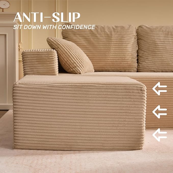 Afuson 107" Boneless Couch with Deep Seat, Modular Sectional Sofa, Cloud Sectional Couch for Living Room, No Assembly Required, Corduroy, L-Shape Left, Camel