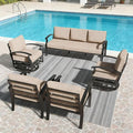 RTDTD Aluminum Outdoor Patio Furniture Set,5 Pieces 7 Seats Patio Conversation Sets with 2 Swivel Rocking Chairs,Metal Patio Sectional Furniture Set with 5.1" Thickened Cushions,Sand