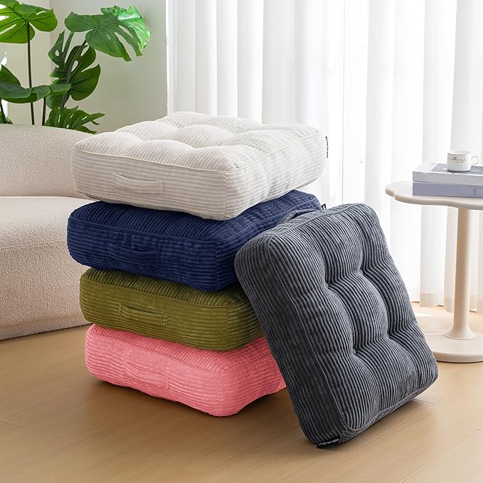 6" Washable Floor Pillow Cushion for Adults, Meditation Cushion Pillow, Large Square Floor Sitting, Removable Tufted Corduroy Cover, for Tatami Living Room or Yoga, 22x22 Inch, 2Pack, Machine Washable