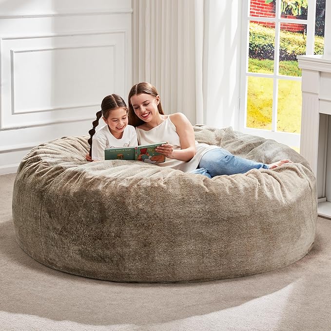 Hobestluk Bean Bag Chairs Giant Beanbag Chair with Filler, Memory Foam Bean Bags with Fluffy & Machine Washable Cover, Bean Bag Chairs for Aduts for Living Room, Bedroom (BROWN, 6FT - 70" x 70" x 15")
