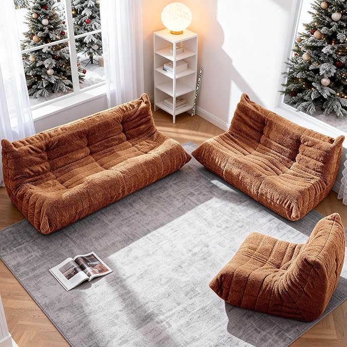 Bean Bag Loveseat Chair Big Sofa Beanbag Chair for Adults Fireside Chair Bean Bag Lounger with Memory Foam Filled for Home,Apartment or Gaming Venue（Brown Teddy）