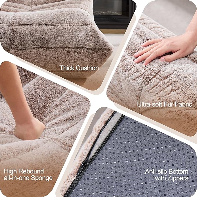 Bean Bag Chairs for Adults Giant Bean Bag Chair Memory Foam BeanBag Chair Bean Bag Sofa with Filler Faux Fur Fireside Beanbags Lazy Sofa for Living Room Bedroom Office (Brown Plush, Single)