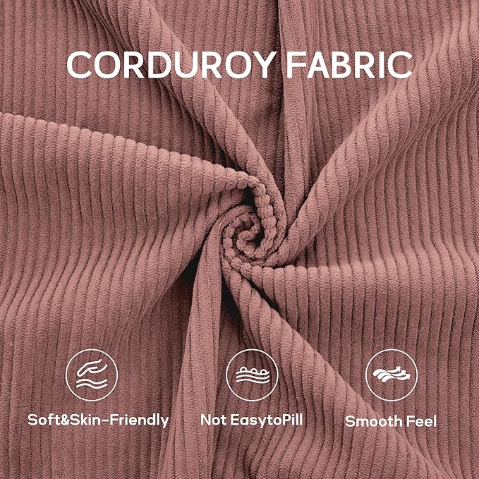 L Shaped Convertible Modular Boneless Sofa Bed with Cylindrical Pillow, Corduroy Folding Floor Sofa Couch Bed with Fixed-Shape Frame & Storage Pocket for Living Room, Pink