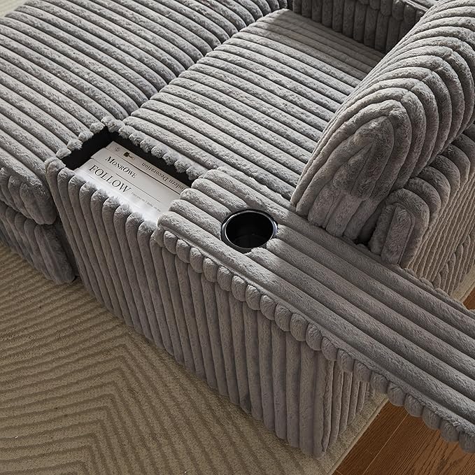Eafurn 42.5" Oversized Accent Chair with Storage Ottoman Convertible Chaise Lounge, Corduroy Cloud Sofa Chair w/Cupholders, Modern Extra Wide Armchair