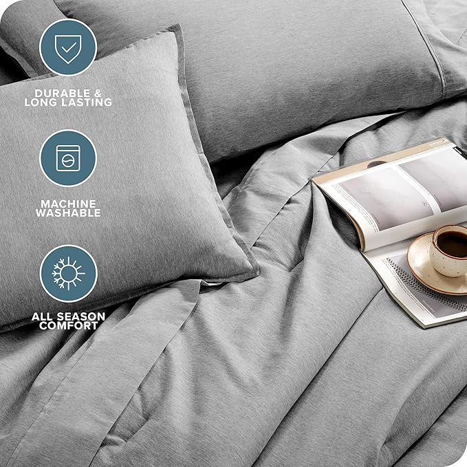 Bare Home Bed-in-A-Bag 5 Piece Comforter & Sheet Set - Twin XL - Goose Down Alternative - Ultra-Soft 1800 Premium Bedding Set - Cationic (Twin XL, Heathered Charcoal)