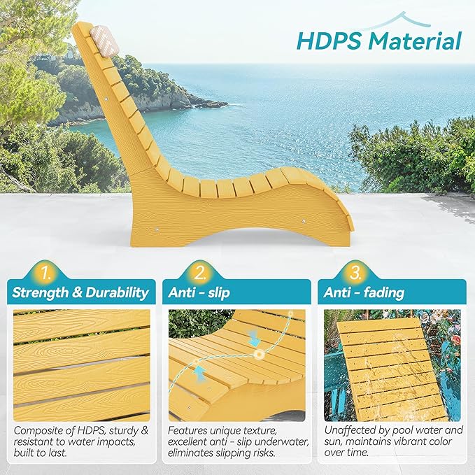 Homenjoy HDPS Pool Lounge Chairs Set of 2, Use in Pools Lounge Chairs up to 10-Inches of Water, Chaise Chairs with Headrest, Lounge Chair Outdoor, Fade-Resistant Pool Lounger for Deck