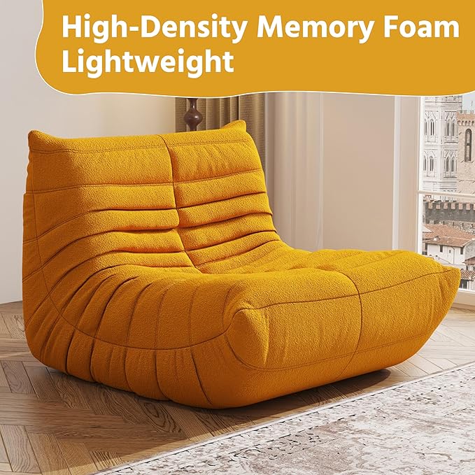 Bean Bag Chair, Fireside Chair, Large Bean Bag Chair for Adults, Bean Bag Chairs for Teens with High-Resilience Foam, Non-Slip Base Floor Lounge Sofa,Living Room (Yellow, Single)