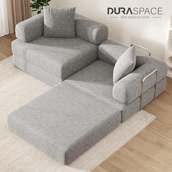 DURASPACE 78.4'' Convertible Folding Sofa Bed, Floor Sleeper Sofa Couch with Fixed-Shape Frame, Compression Comfy Couch in a Box, Boneless Modular Loveseat for Living Room (Chenille Gray)