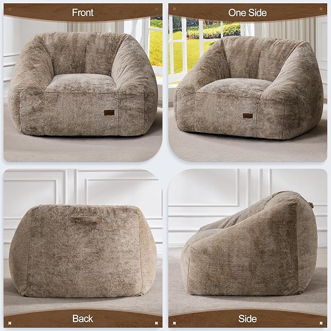 Hobestluk Bean Bag Chairs for Adults Giant Bean Bag Chair with Memory Foam Filling, Adult Beanbag for Bedroom, Living Room(Brown Two-Tone)