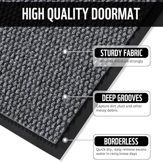 Yimobra Doormat Outdoor Indoor Entrance 47 x 32, All-Season All-Weather Front Door Mat, 100% Waterproof Welcome Matt for Floor Garage Outside Entry, Stain and Fade Resistant,Gray White
