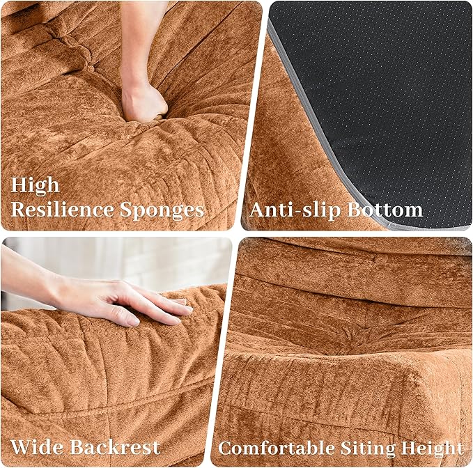 HABUTWAY Bean Bag Chair, Giant Bean Bag Chairs for Adults, Loveseat Fireside Chair, 2 Seater Lazy Bean Bag Sofa Memory Foam Couch for Living Room, Bedroom, Office (Brown)