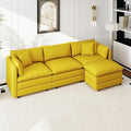 Aoowow Modular Sectional Sofa Modern Convertible L Shaped Couch,111.5 Inch Deep 3-Seater Sofas Set Comfy Chenille Cloud Sofas and Couches with Movable Ottoman for Living Room Apartment（Yellow）