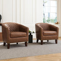 DREAMSIDEA Accent Barrel Chair, Upholstered Faux Leather Club Chair with Nailed Trim, Comfy Reading Armchair for Living Room Bedroom Reception Room Office (Brown, Set of 2)