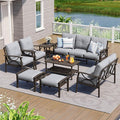 FansaFurn 8-Pieces Outdoor Patio Furniture Set, Outdoor Metal Sectional Furniture with Cushions, Outdoor Conversation Seating Set with Coffee Table for Garden, Balcony, Deck, Backyard, Grey