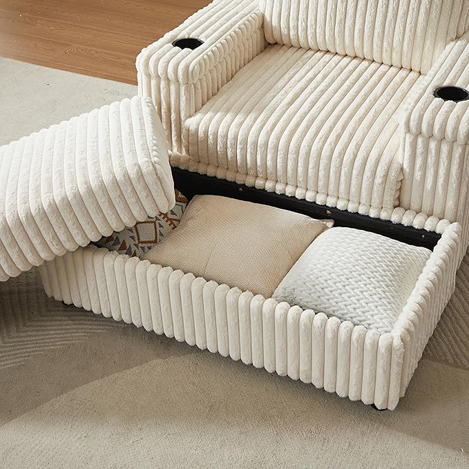 Eafurn 42.5" Oversized Accent Chair with Storage Ottoman Convertible Chaise Lounge, Corduroy Cloud Sofa Chair w/Cupholders, Modern Extra Wide Armchair