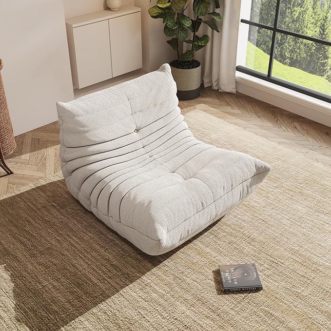Bean Bag Chair, Oversized Bean Bag Chair for living Room, Fireside Chair for adults with Memory Foam Filled, Big Accent Sofa Lounge Floor Sofa for Gaming, Reading, Relax, No Assembly Required. (White)