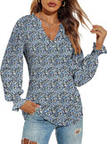 Romanstii Women's Casual V-Neck T-Shirts Loose Puff Long Sleeve Tops Tunic Blouses