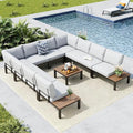 MFSTUDIO 9 Pieces Patio Furniture Set, Metal Outdoor Sectional Sofa Modular Outdoor Couch, Modern Patio Conversation Set with Coffee Table for Backyard, Garden