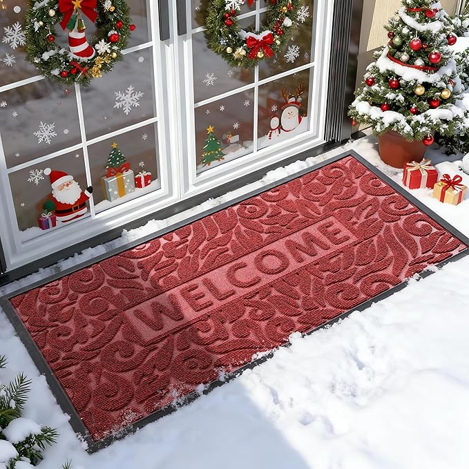Yimobra Large Welcome Mat 47x24, Waterproof Non-Slip Outdoor Mats for Front Door Outside Entrance, Low-Profile Entryway Mat Indoor for Garage Patio, Wine Red