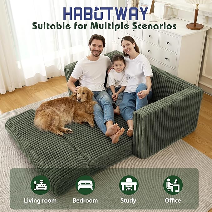 HABUTWAY Folding Sofa Bed, 2 in 1 Convertible Sleeper Chair with Armrest, Portable Fold Out Chair Bed, Comfy Floor Couch, Multi-Functional Lazy Sofa for Living Room Bedroom Dorm Home Office, Green