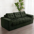 MAXYOYO 3 Seater Couch for Living Room, Boneless Couch with Tufted Cushion & Backrest, Upholstered Floor Sofa with Armrests, Sofa in A Box, No Assembly Required, Dark Green
