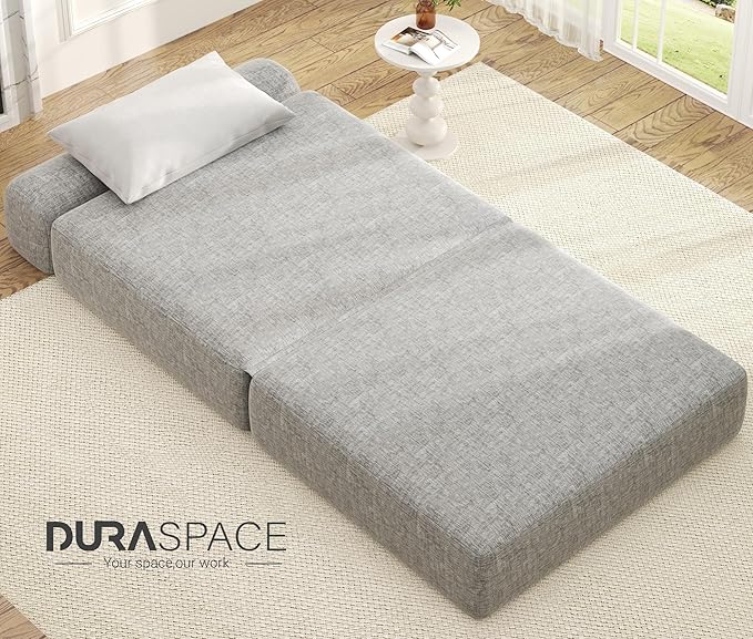 DURASPACE 39.2'' Folding Sofa Bed, Floor Foldable Futon with Memory Foam, Convertible Sleeper Chair with Back Support for Living Room (Chenille Gray)