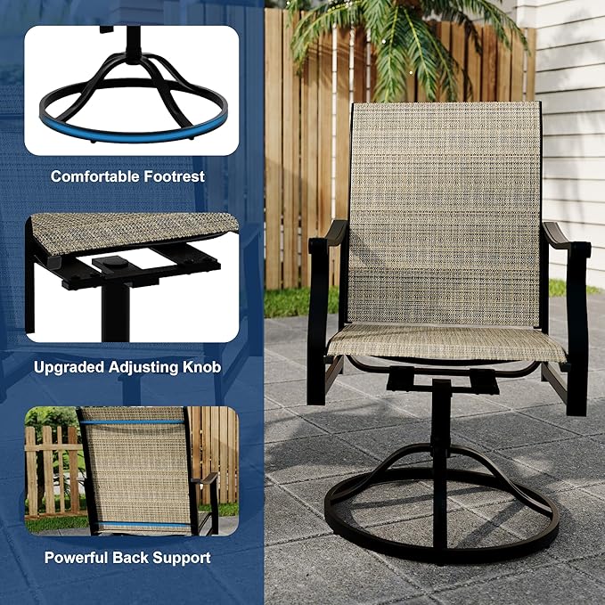 Outdoor Swivel Dining Chairs with Textilene Breathable Back, Swivel Patio Dining Chairs Set of 6, SwivelPatio SlingChairs Set for Poolside Lawn Garde