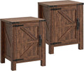 OKD Farmhouse Nightstand Set of 2 with Charging Station, 18 Inch Rustic End Table with Barn Door Cabinet, Adjustable Storage Shelf, Wood Sofa Side Table for Living Room, Bedroom, Reclaimed Barnwood