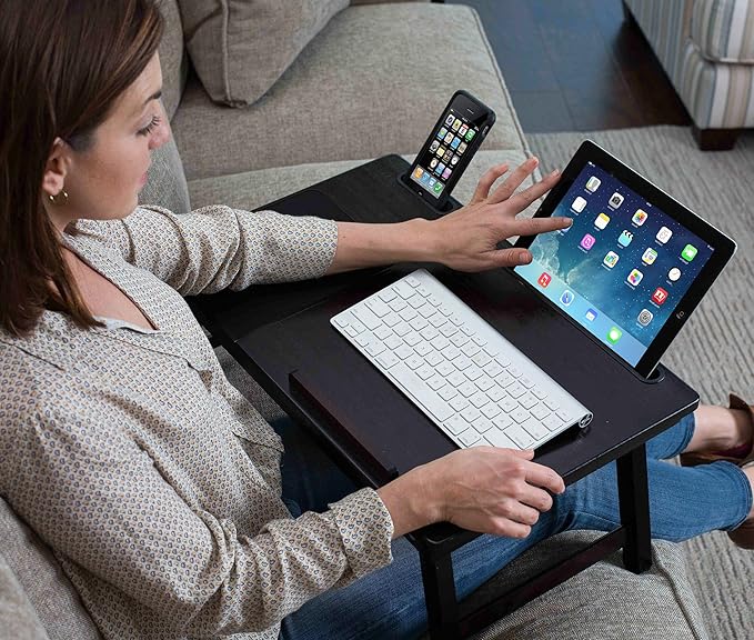 Sofia + Sam Multi Tasking Laptop Bed Tray | Supports Laptops Up to 18 Inches | Walnut (Left Handed Tray)