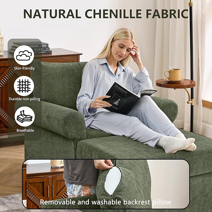 35.82" Accent Chair with Ottoman Set,Upholstered Living Room Chairs for Reading Chair with Chaise Lounge Chairs Indoor, Comfortable Armchair for Bedroom (Green, 35.82")