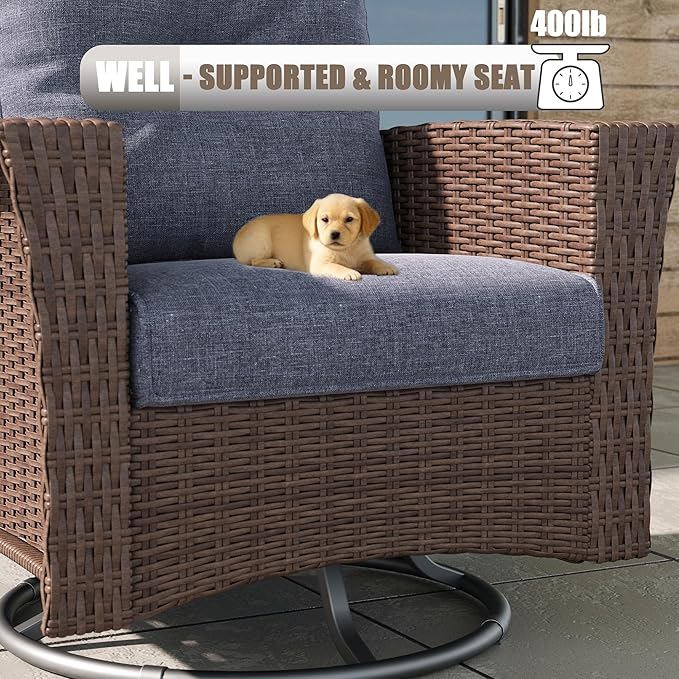 LayinSun 10 Piece Wicker Patio Furniture Set with Fire Pit Table, Classis Outdoor Conversation 360 Degree Swivel Chairs Set with Coffee Table
