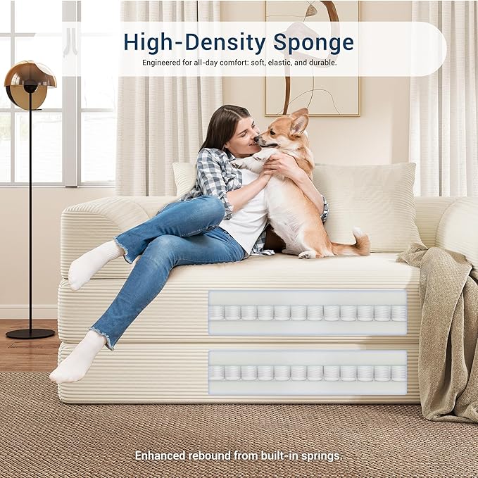 Cloud Boneless Convertible Floor Sofa Bed, 70" 4-in-1 Foldable Compressed Loveseat Lounge Sleeper 2 Seater Couches, High-Density Sponge & Corduroy Fabric Futon Daybed for Living Room Bedroom(Beige)