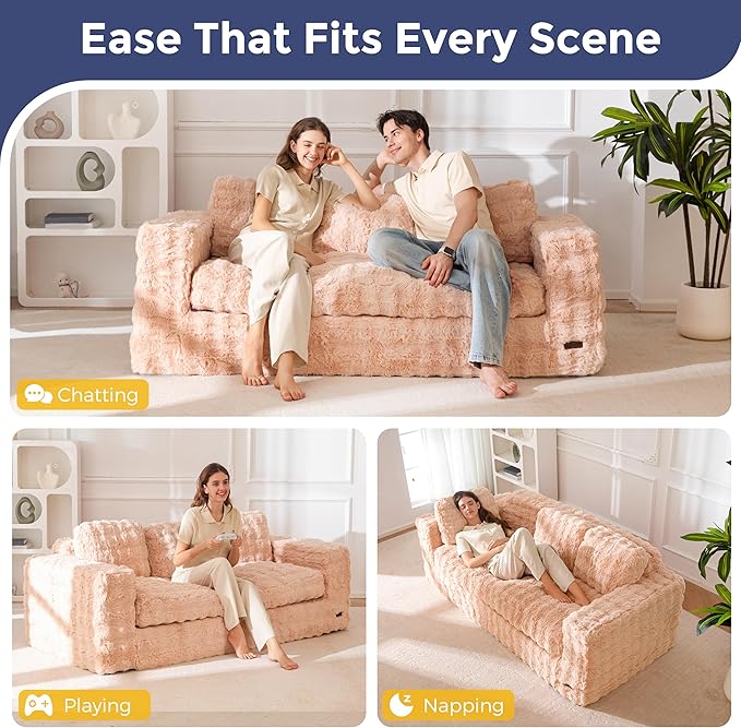 MAXYOYO 3-Seater Boneless Sofa Couch, Modern Bubbled Sofa for Living Room, Soft Bean Bag Chair High-Density Foam Couch with Pillows, No Assembly Required