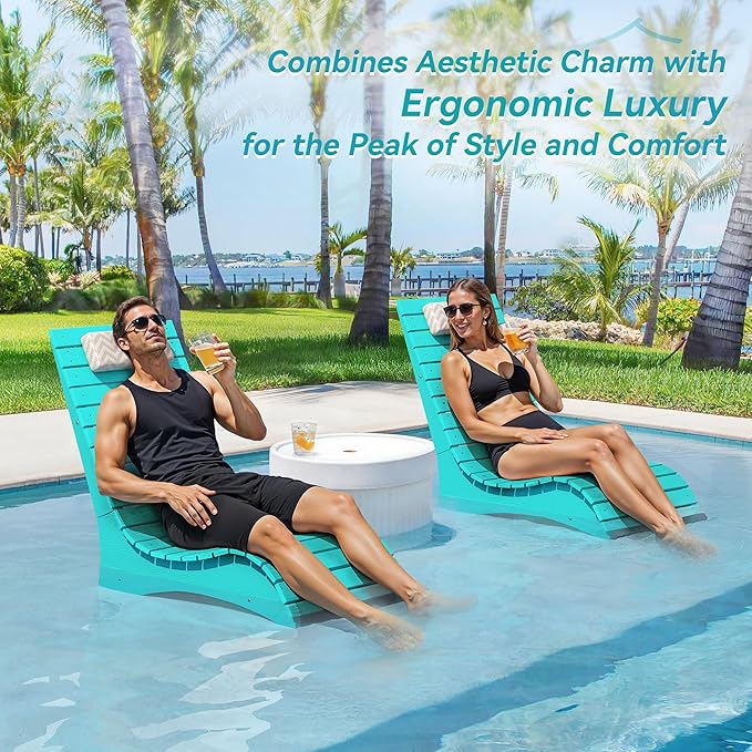Homenjoy HDPS Pool Lounge Chairs Set of 4, Use in Pools Lounge Chairs up to 10-Inches of Water, Chaise Chairs with Headrest, Lounge Chair Outdoor, Fade-Resistant Pool Lounger for Deck