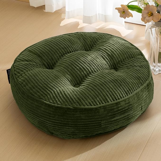 6" Washable Floor Pillow Cushion for Adults, Meditation Cushion Pillow, Large Round Floor Sitting, Removable Tufted Corduroy Cover, for Tatami Living Room or Yoga, 22x22 Inch, 2Pack, Machine Washable