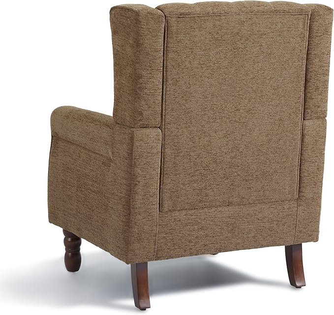 DREAMSIDEA Accent Chair, Upholstered Armchair with Button Tufted High Back & Solid Wood Legs, Comfy Wingback Reading Single Sofa Chair for Small Spaces, Living Room, Bedroom (Brown, Set of 2)