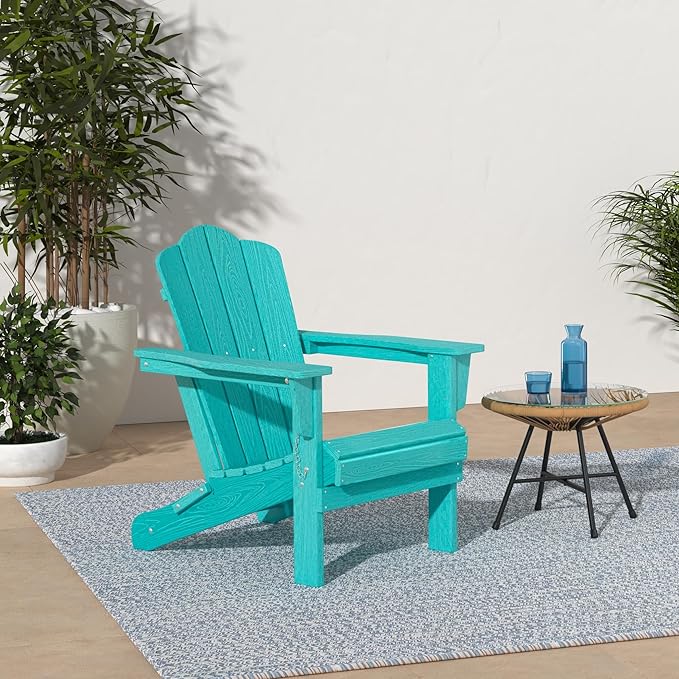 KINGYES Folding Adirondack Chair Set of 8, HDPE All-Weather Folding Adirondack Chair, Aruba