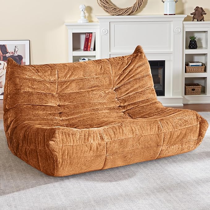 HABUTWAY Bean Bag Chair, Giant Bean Bag Chairs for Adults, Loveseat Fireside Chair, 2 Seater Lazy Bean Bag Sofa Memory Foam Couch for Living Room, Bedroom, Office (Brown)