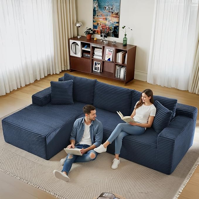 105" Sectional Couches for Living Room Cloud Couch Sofa with L-Shape Upholstered Boneless Couchs Modern Modular Sectional Couch with Chaise (Bule, 105" W+Left Facing Chaise+2Seaters)