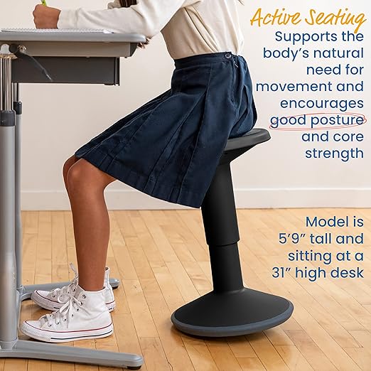 ECR4Kids SitWell Wobble Stool, Adjustable Height, Active Seating, Black